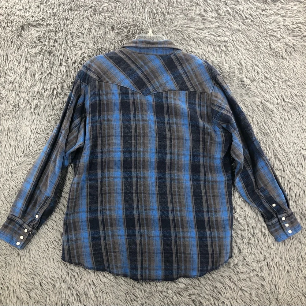 Wrangler Shacket Mens XL Blue Shirt Jacket Pearl Snap Western Vintage